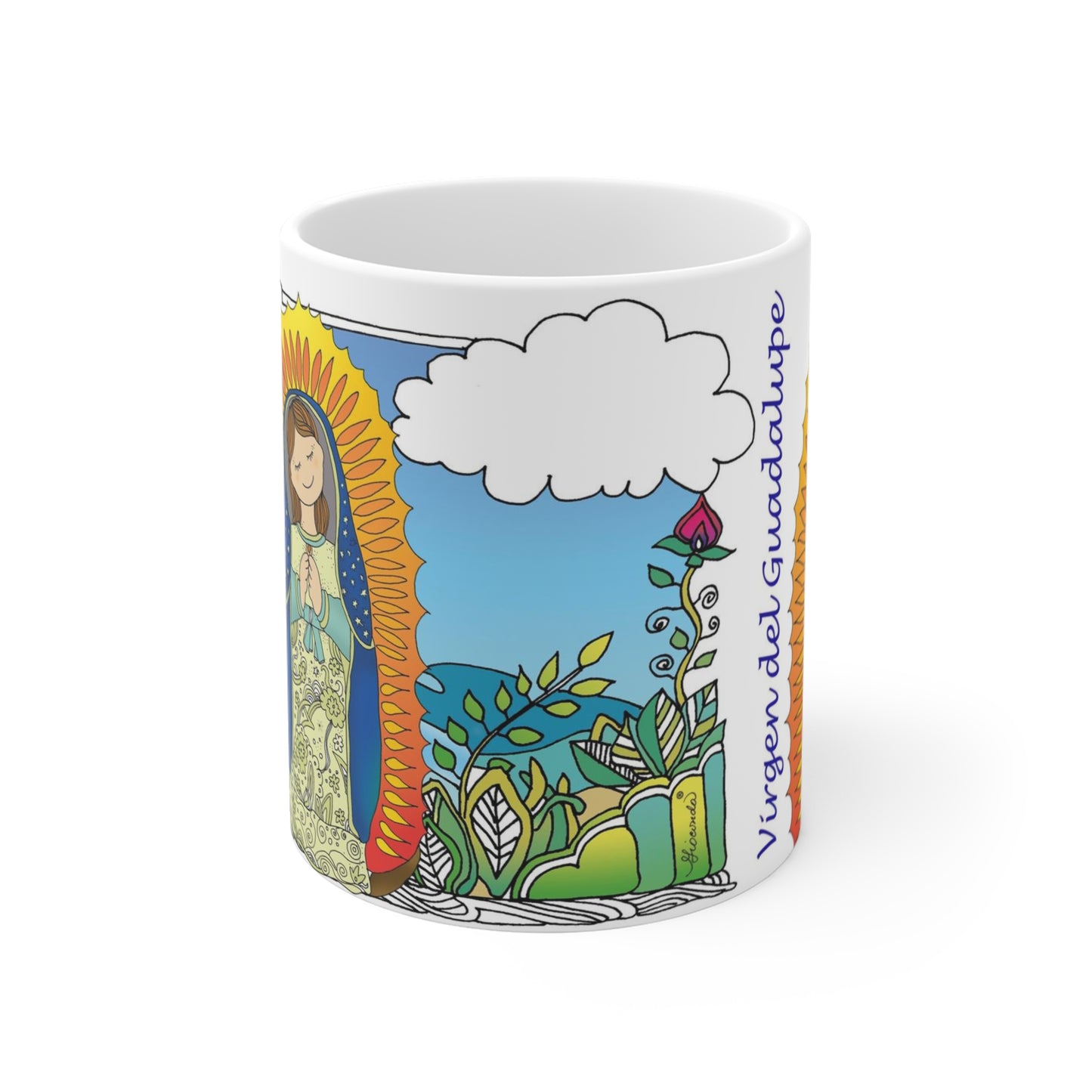 Nuestra Señora de Guadalupe que embellece nuestra taza.