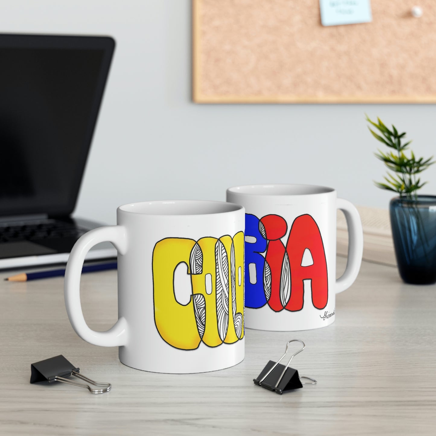 Inspiradas en la bandera de Colombia, llegan las tazas que reflejan el talento como artista de Gioconda Vivas, giocondavivas.com