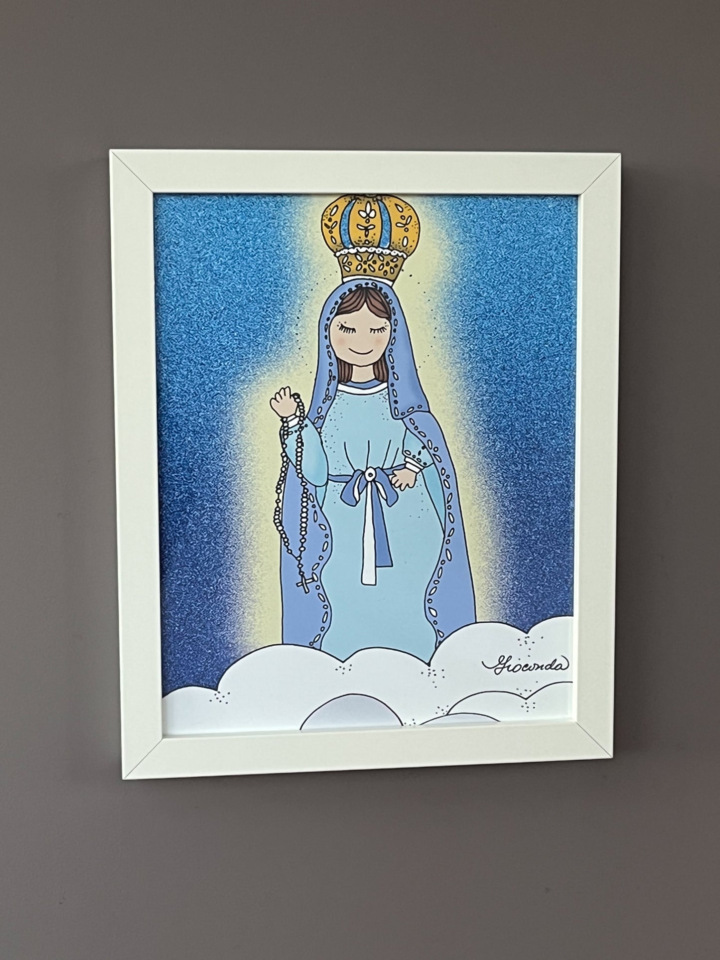 Ilustración 'Nuestra Señora del Rosario de Fátima', que tiene dimensiones de 8"x10", Gioconda Vivas es la autora, giocondavivas.com, Gioconda vivas, giocondavivas, arte religioso, arte inspirador