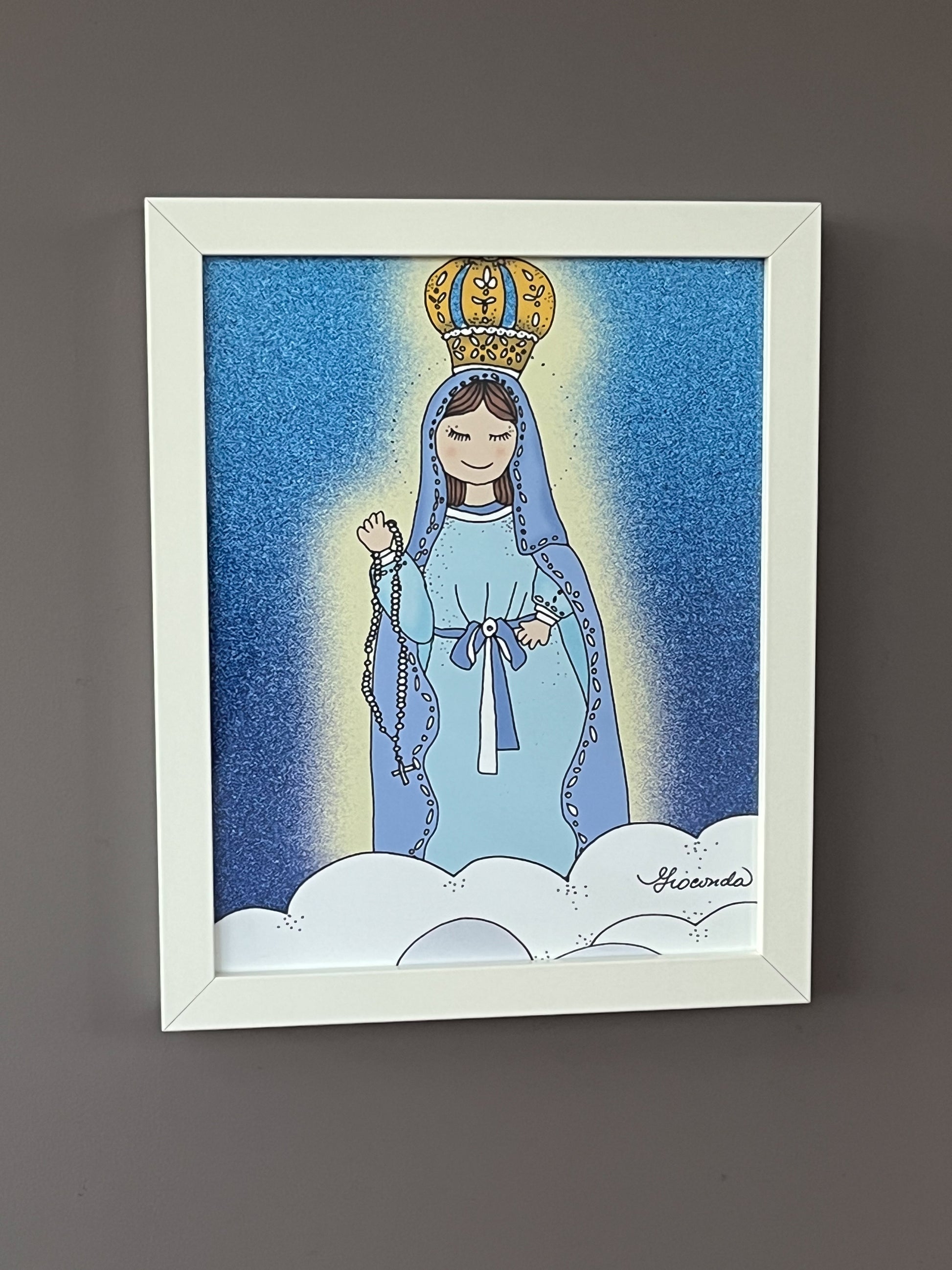 Ilustración 'Nuestra Señora del Rosario de Fátima', que tiene dimensiones de 8"x10", Gioconda Vivas es la autora, giocondavivas.com, Gioconda vivas, giocondavivas, arte religioso, arte inspirador